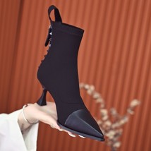 Retro Stretch Socks Boots Women Autumn/Winter New Fashion Pointed Toe Zipper Sin - £39.72 GBP