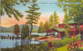 The Hedges Lodge Blue Mountain Lake Adirondack Mountain New York  linen postcard - £5.55 GBP