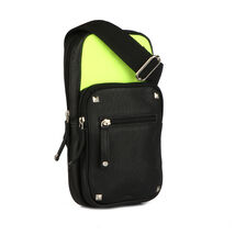 Black Leather Expandable Travel Festival Crossbody Shoulder Bag 18BTCros... - $41.81 CAD