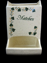 Match Holder Safe Wall Pocket Ivy Design Mid Century Country White Green Ceramic - £24.47 GBP