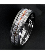 8mm Silver Brushed Tungsten Carbide Ring Rose Gold Arrow Inlay Men/Women... - £23.55 GBP