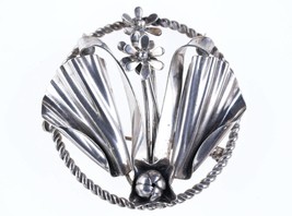 1940&#39;s Hobe Sterling Modernist brooch with flowers - £136.12 GBP