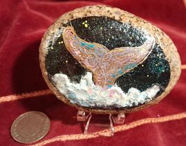 Ocean Spray Whale Tail Mixed Media Rock Decor Shelf Kindness Garden Bask... - $8.35 CAD