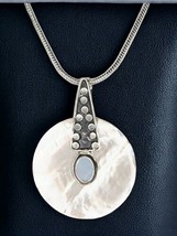 Vintage Mother Of Pearl Fire Opal Pendant Necklace Sterling Silver 925 18&quot; - £18.38 GBP