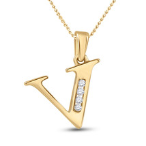 10kt Yellow Gold Womens Round Diamond V Initial Letter Pendant 1/20 Cttw - £107.28 GBP