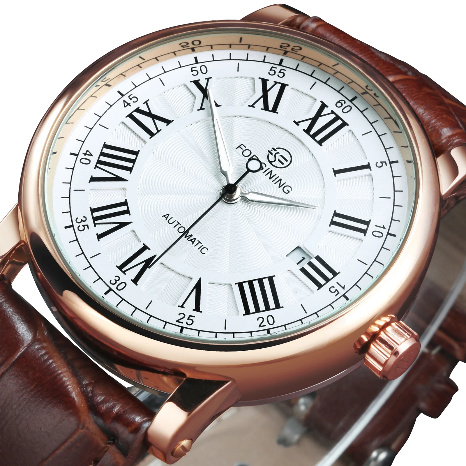 Forsining Clic Retro Automatic Mens Watch Rose  Case Calendar   Brown Leather Be - £90.46 GBP