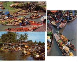 3 Color Postcards Thailand Boat Vendors Floating Market Bangkok Unposted #4 - $4.50