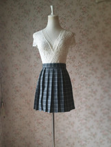 Gray Plaid Pleated Skirt Outfit Women Girl Petite Size Short Pleated Skirt