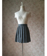 Gray Plaid Pleated Skirt Outfit Women Girl Petite Size Short Pleated Skirt - $39.57 CAD