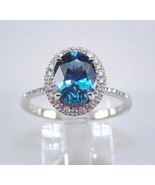 3Ct Oval Cut Simulated London Blue Topaz Engagement Ring 14K White Gold ... - £44.94 GBP