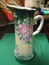 Beautiful  Handpainted Vintage PITCHER...Floral design..Gold Trim   12.5&quot; - $27.31