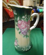 Beautiful  Handpainted Vintage PITCHER...Floral design..Gold Trim   12.5&quot; - £21.83 GBP