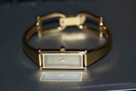 Women&#39;s Gucci 1500L Rectangle Horsebit Bangle Watch YA015519 18K Gold Plated 6&quot; - £179.34 GBP