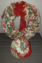 Handmade Christmas Rag Wreath Centerpiece with Mistletoe Hanging Ball Vi... - £23.95 GBP