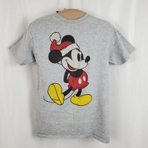 Disney Christmas Mickey Mouse T-Shirt Adult Small Gray Santa Claus Hat H... - £12.58 GBP