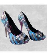 Aldo Purple/Blue Satin Peep Toe Platform Pumps Purple Metallic Heels-Siz... - $53.45 CAD