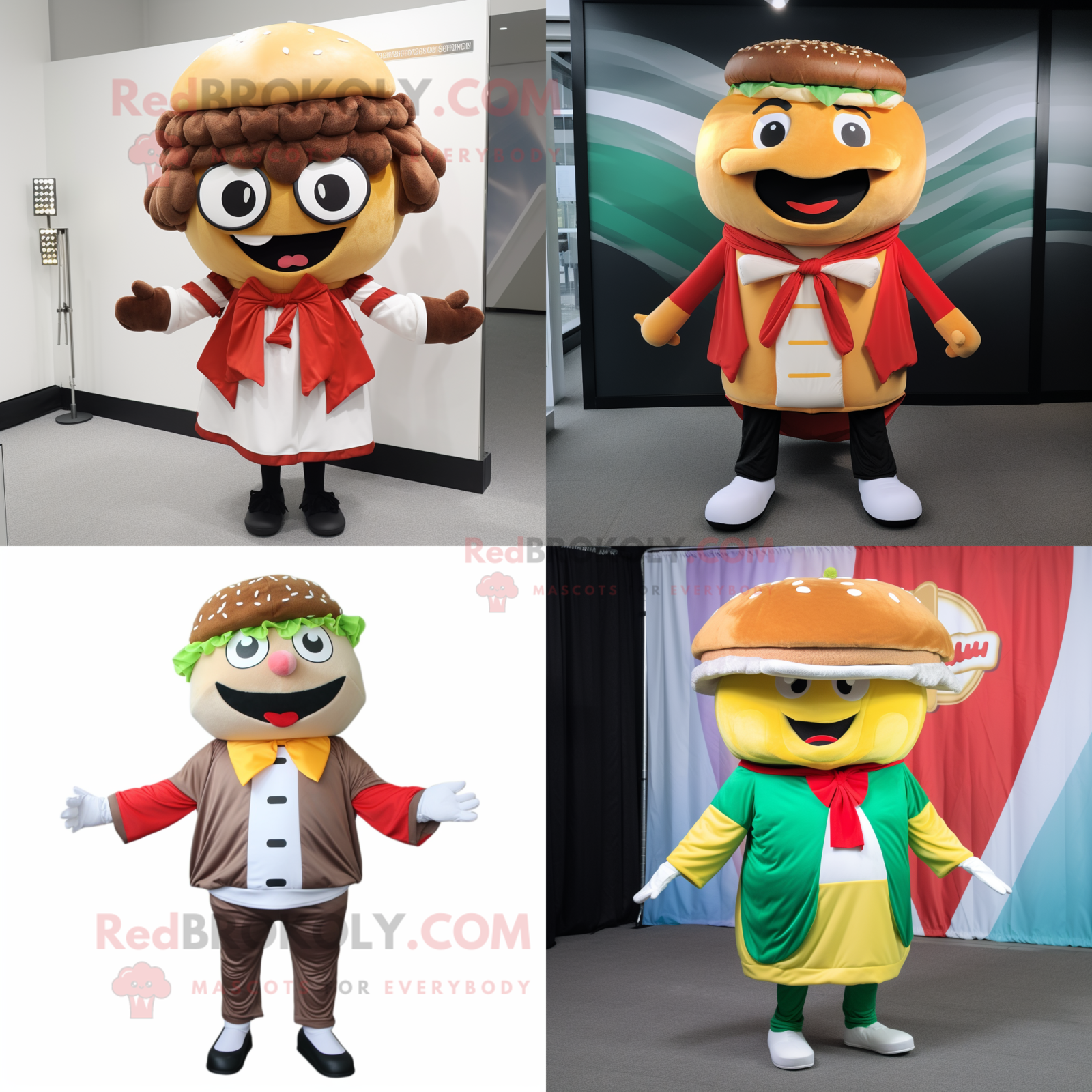 Hamburger mascot costume character dressed with a Hoodie and Bow ties - $1,199.00