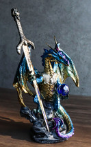 Blue Metallic Ice Knight Dragon With Orb and Gothic Sword Letter Opener Figurine - £19.76 GBP