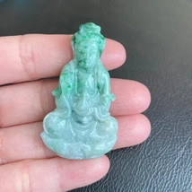Natural Jadeite Jade 100% A Carving Kwan Yin Female Buddha Round Loose P... - £156.02 GBP