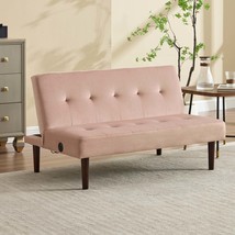 Modern Pink Foldable Sofa Bed with Charging Port, Adjustable Recliner Futon - $3,187.24 MXN