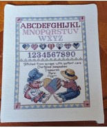VTG 80s Cross Stitch Country Sampler Completed Alphabet Numbers Heart embroidery