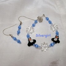 Glass Fiber Optic Crystal Penguin Snowflake Boutique Bracelet Earring Set - £15.97 GBP