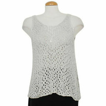 Eileen Fisher Silver Gray Sequin Chainmail Mesh Cotton Blend Tank Top S - $149.99