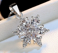 2.00Ct Rund Geschliffen Künstlicher Diamant Damen Schneeflocke Anhänger 14K Weiß - $62.60