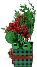 Small Buffalo Check Plaid Green Glitter Bouquet Tabletop Christmas Decoration image 3