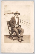 RPPC Young Man Studio Photo Backdrop Ship Deck And Cannon Postcard S23 - £11.73 GBP