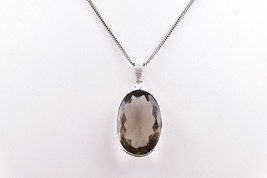 Rhodium Polished Handcrafted Smoky Quartz Oval Shape Women Pendant Necklace Gift - £18.65 GBP+