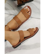 Chestnut Braided Double Band Leathered Flat Slippers - $12.52
