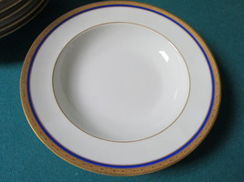 Ahrenfeldt Limoges France Soup Plate Blue And Gold Rim 8&quot; Original - £59.34 GBP