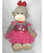 Build A Bear Sock Monkey Plush 16&quot; Girl Fuchia Tutu Skirt Stuffed Animal... - £18.07 GBP