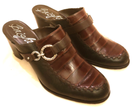 Brighton Mules Heels Shoes Size-10M Brown/Black Leather Made in Brazil - £39.94 GBP