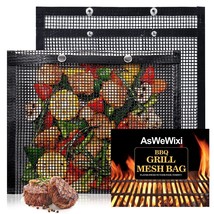 2 Pack Bbq Mesh Grill Bags For Outdoor Grill, Non-Stick Barbecue Bags Reusable F - £25.75 GBP