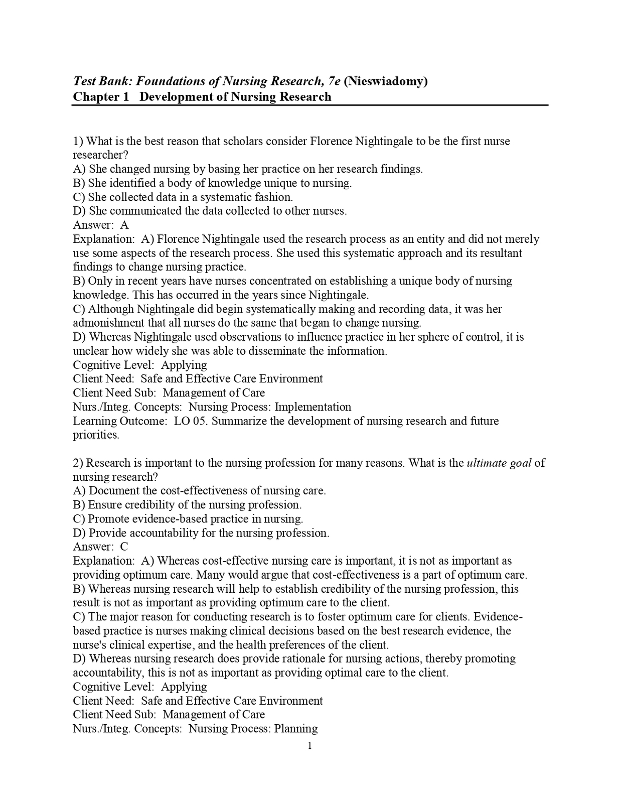 Test Bank For Foundations of Nursing Research, 7th edition by Rose Marie... - $17.99