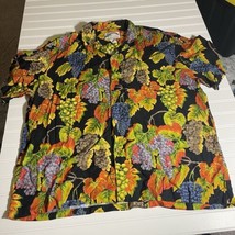 Vintage Paradise Found Hawaiian Shirt XL Grape Clusters Wine Rayon Black - $19.88