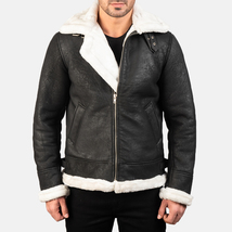 LE Francis Mate Black-White Fur Leather Bomber Jacket - £111.11 GBP+