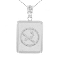 925 Sterling Silver No Smoking Cigarette Sign Pendant Necklace - £31.96 GBP+