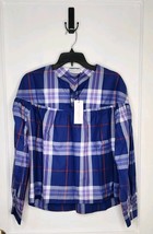 NWT Harshman Moone Blouse Estoril Blue Plaid Size Large 100% Cotton - $75.00