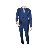 Men Suit BERLUSCONI Turkey 100% Italian Wool 180's Double Breasted #Ber22 Blue image 2