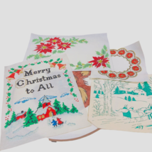 5 TRI CHEM Liquid Embroidery Pictures Vintage Christmas Winter Poinsettias - $39.81