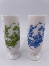 Avon Milk Glass Victorian Young Love Set of 2 Expresso Mugs Green &amp; Blue - £10.89 GBP