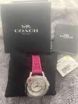 Coach Signature Boyfriend Women Fuschia Pink Silicone Strap Watch 14502092 NIB - £84.85 GBP