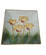 Floral Tulips Square Dish ceramic Decor Plate green blue yellow  8&quot; - £15.72 GBP