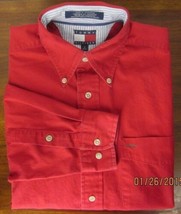 TOMMY HILFIGER Classic Men Small Red Button-Front Long Sleeve Shirt 100%... - £25.30 GBP