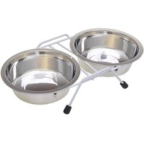 Pet Feeders Double Bowl Dog Cat Food Water Dish Stainless Steel Raised Elevated - £13.14 GBP