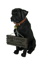 Black Lab Dog Indoor Outdoor Welcome Statue with Reversible Message Sign - $69.29