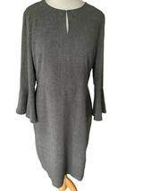 Ann Taylor Ladies Keyhole Front Solid Gray Peplum 3/4 Sleeve Lined Dress Euc 12 - £34.62 GBP